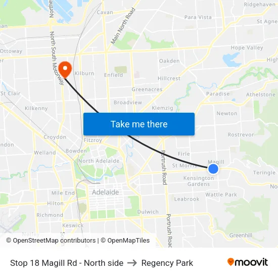 Stop 18 Magill Rd - North side to Regency Park map
