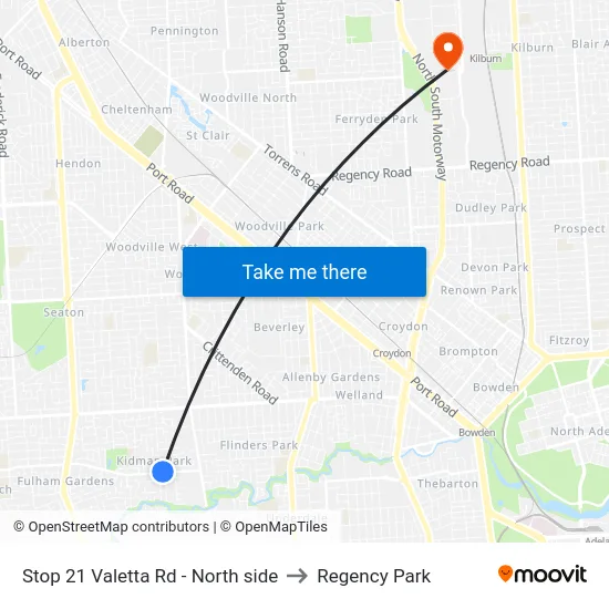 Stop 21 Valetta Rd - North side to Regency Park map