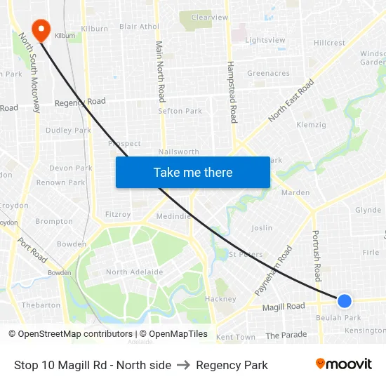 Stop 10 Magill Rd - North side to Regency Park map