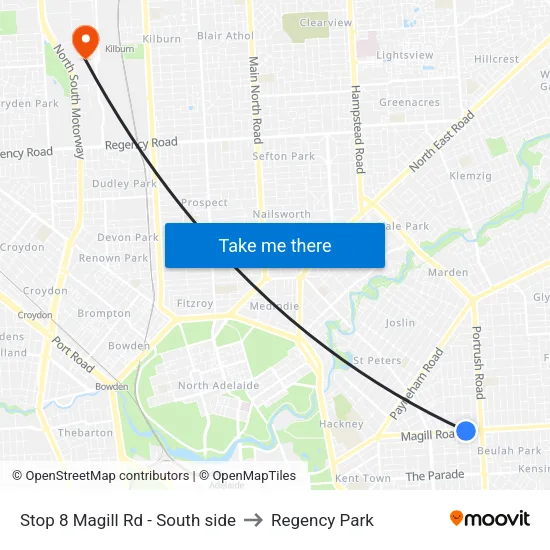 Stop 8 Magill Rd - South side to Regency Park map