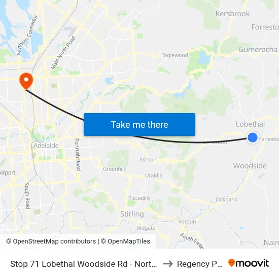 Stop 71 Lobethal Woodside Rd - North side to Regency Park map