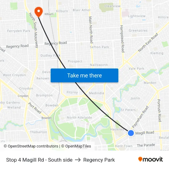 Stop 4 Magill Rd - South side to Regency Park map