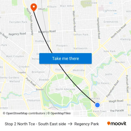 Stop 2 North Tce - South East side to Regency Park map