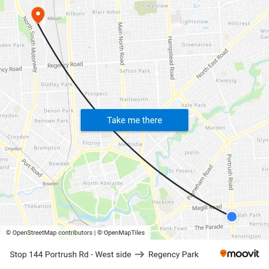 Stop 144 Portrush Rd - West side to Regency Park map