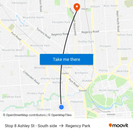 Stop 8 Ashley St - South side to Regency Park map
