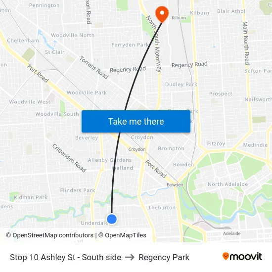 Stop 10 Ashley St - South side to Regency Park map
