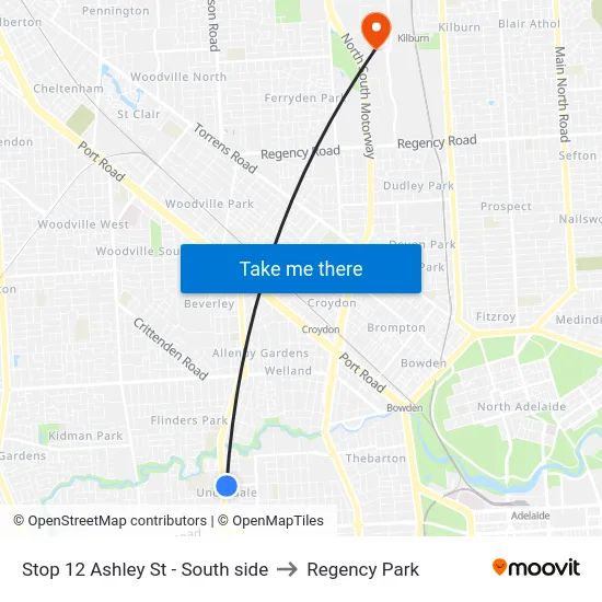 Stop 12 Ashley St - South side to Regency Park map
