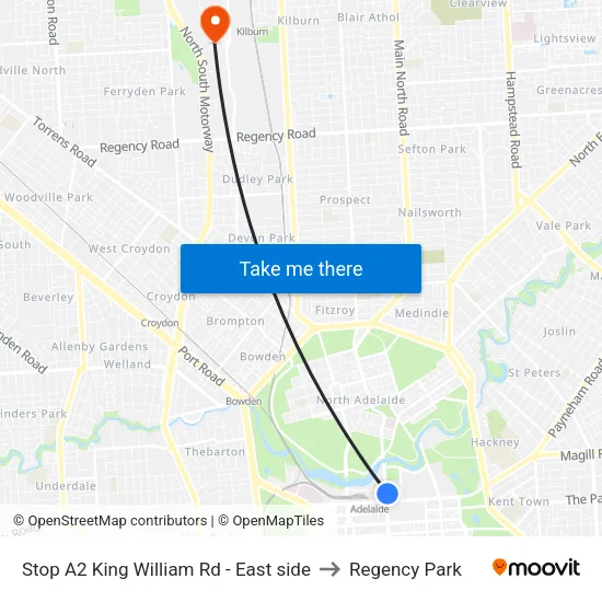 Stop A2 King William Rd - East side to Regency Park map