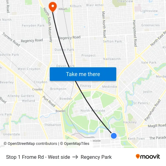 Stop 1 Frome Rd - West side to Regency Park map