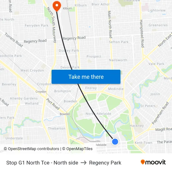 Stop G1 North Tce - North side to Regency Park map