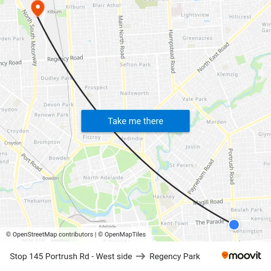 Stop 145 Portrush Rd - West side to Regency Park map