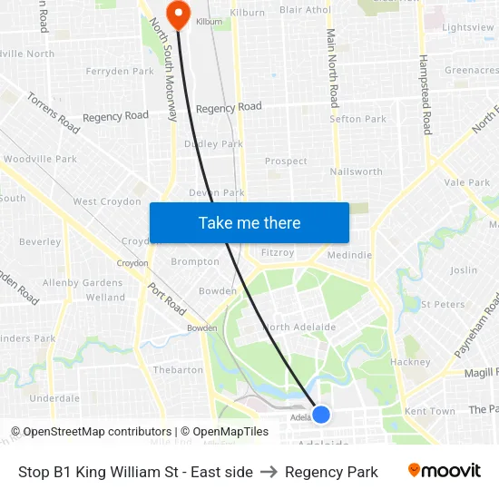 Stop B1 King William St - East side to Regency Park map