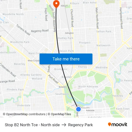Stop B2 North Tce - North side to Regency Park map