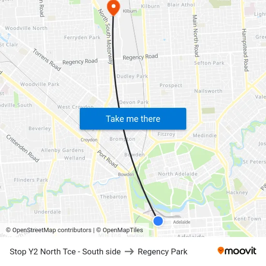 Stop Y2 North Tce - South side to Regency Park map