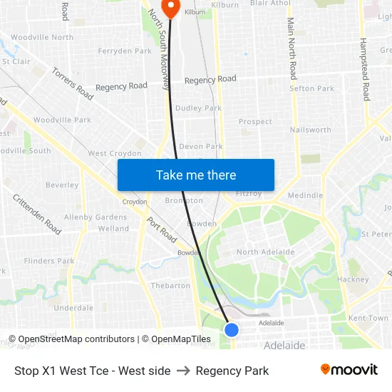 Stop X1 West Tce - West side to Regency Park map