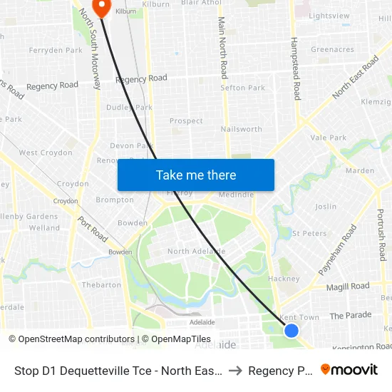 Stop D1 Dequetteville Tce - North East side to Regency Park map