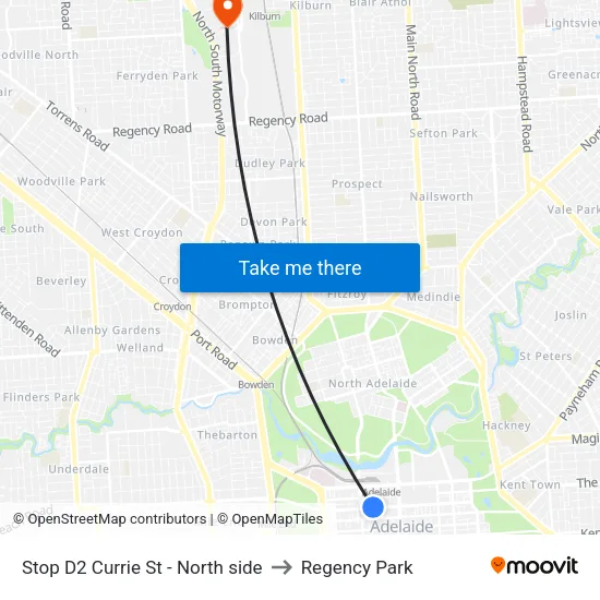 Stop D2 Currie St - North side to Regency Park map