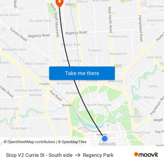 Stop V2 Currie St - South side to Regency Park map