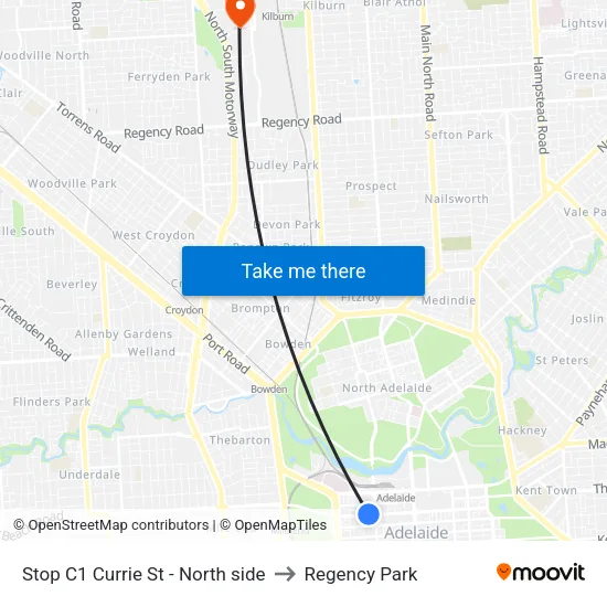 Stop C1 Currie St - North side to Regency Park map