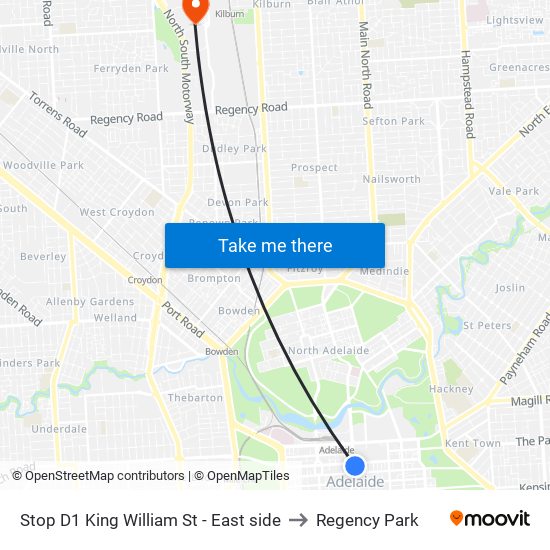 Stop D1 King William St - East side to Regency Park map