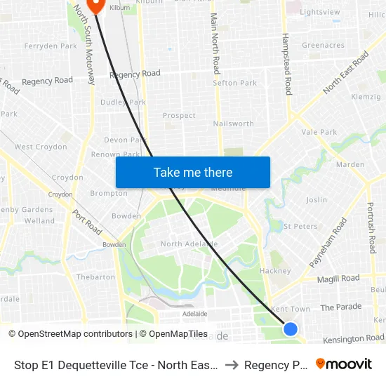 Stop E1 Dequetteville Tce - North East side to Regency Park map