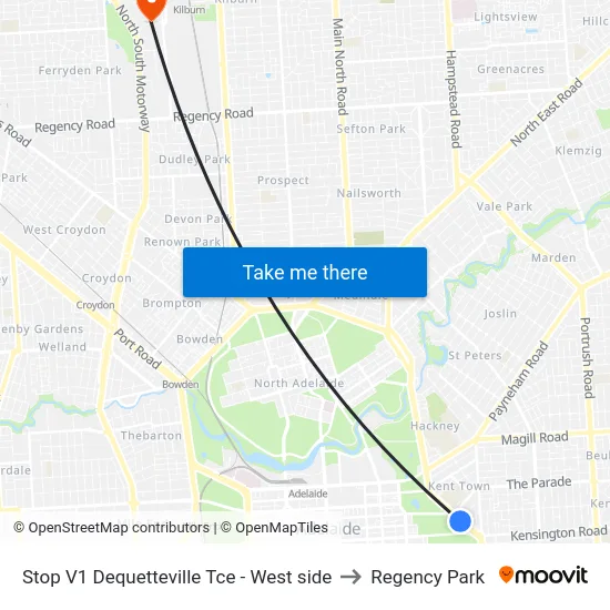 Stop V1 Dequetteville Tce - West side to Regency Park map