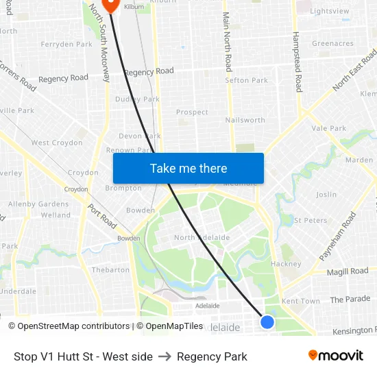 Stop V1 Hutt St - West side to Regency Park map