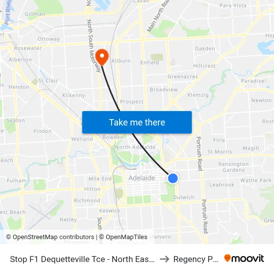 Stop F1 Dequetteville Tce - North East side to Regency Park map