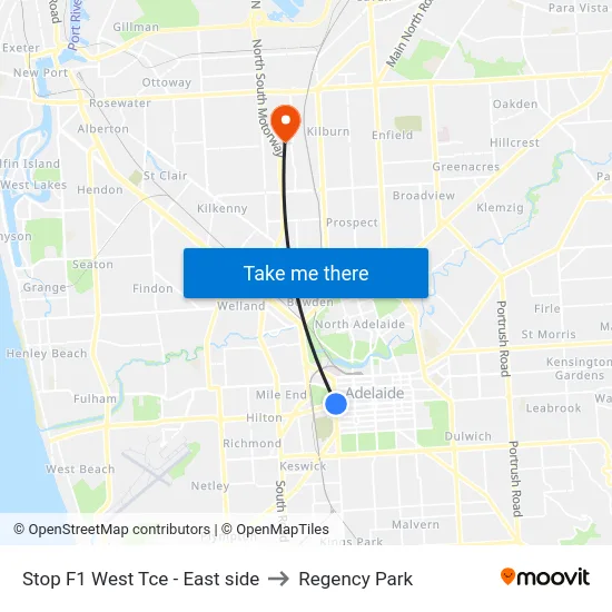 Stop F1 West Tce - East side to Regency Park map