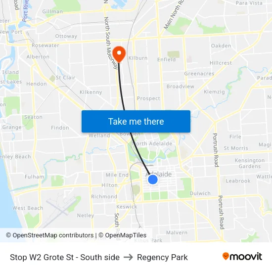 Stop W2 Grote St - South side to Regency Park map