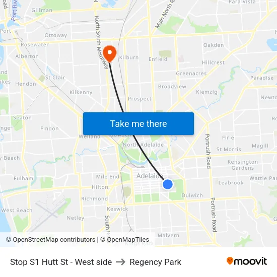 Stop S1 Hutt St - West side to Regency Park map