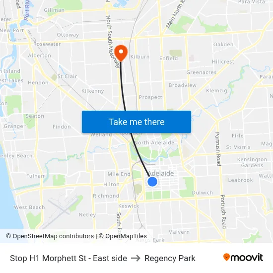 Stop H1 Morphett St - East side to Regency Park map