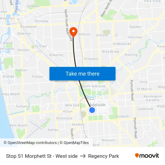 Stop S1 Morphett St - West side to Regency Park map