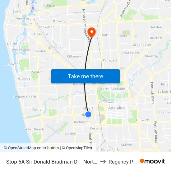 Stop 5A Sir Donald Bradman Dr - North side to Regency Park map