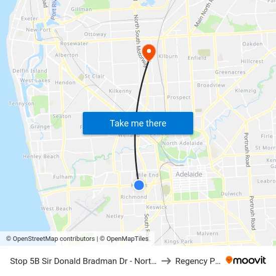 Stop 5B Sir Donald Bradman Dr - North side to Regency Park map