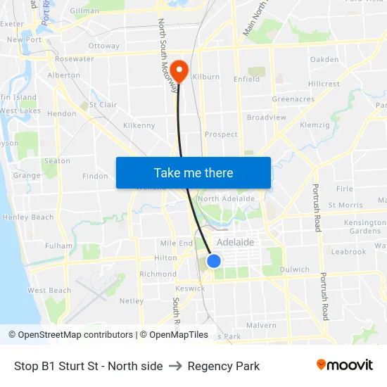Stop B1 Sturt St - North side to Regency Park map