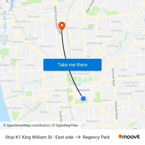 Stop K1 King William St - East side to Regency Park map