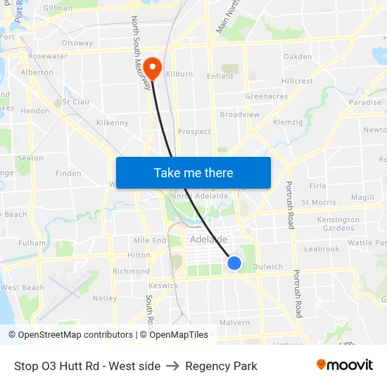 Stop O3 Hutt Rd - West side to Regency Park map