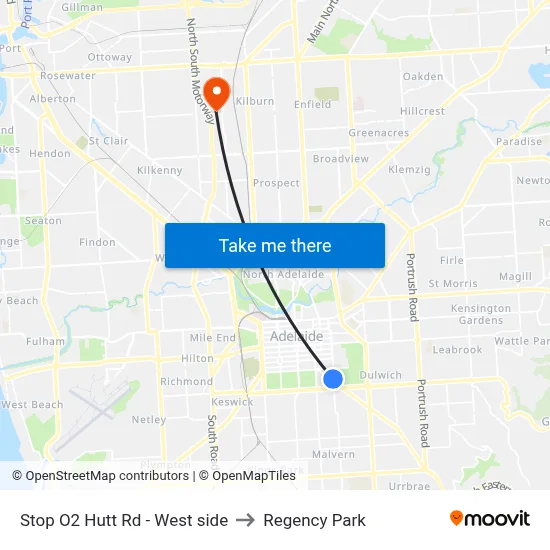 Stop O2 Hutt Rd - West side to Regency Park map