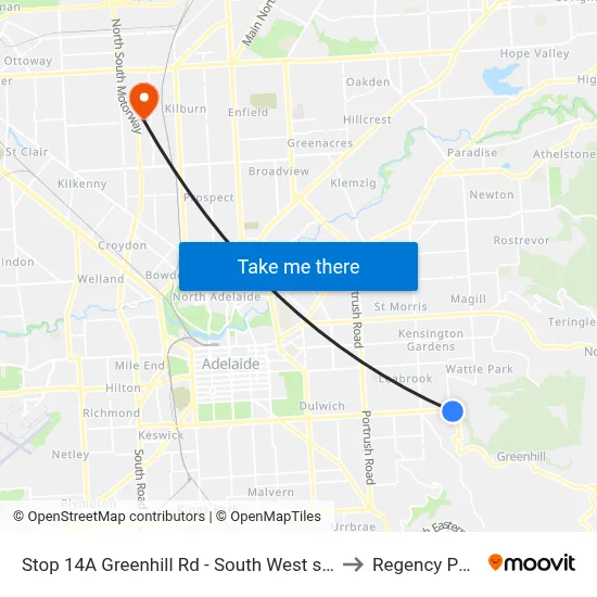 Stop 14A Greenhill Rd - South West side to Regency Park map