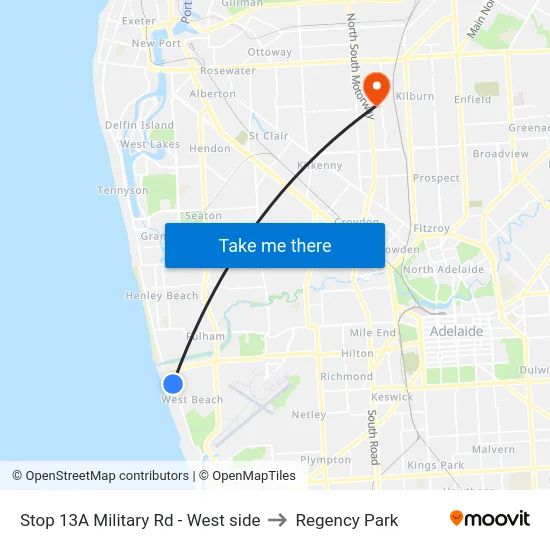 Stop 13A Military Rd - West side to Regency Park map
