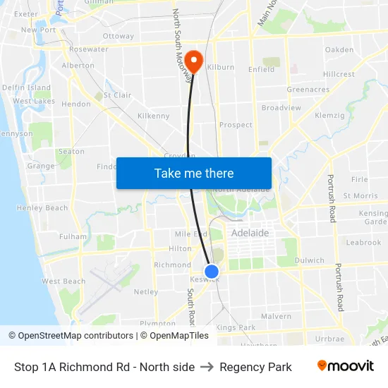 Stop 1A Richmond Rd - North side to Regency Park map