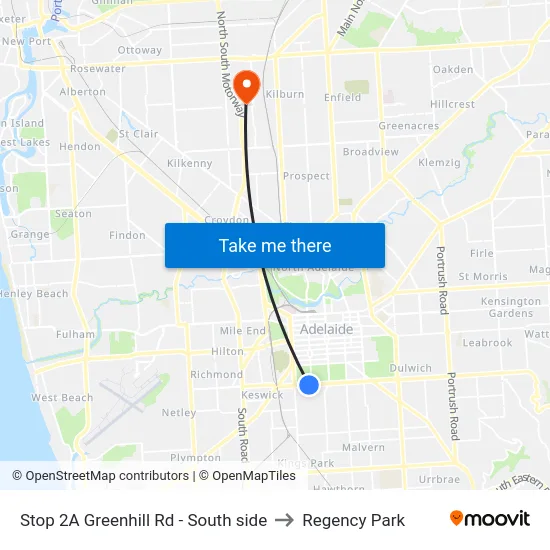 Stop 2A Greenhill Rd - South side to Regency Park map