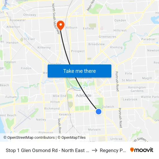 Stop 1 Glen Osmond Rd - North East side to Regency Park map
