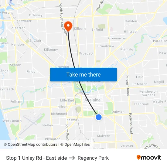 Stop 1 Unley Rd - East side to Regency Park map