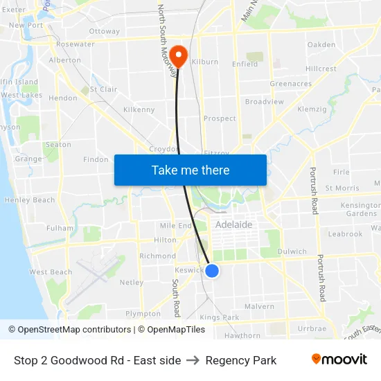 Stop 2 Goodwood Rd - East side to Regency Park map