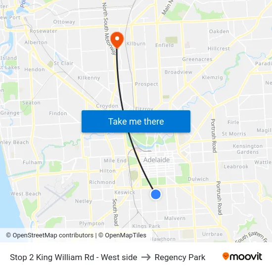 Stop 2 King William Rd - West side to Regency Park map