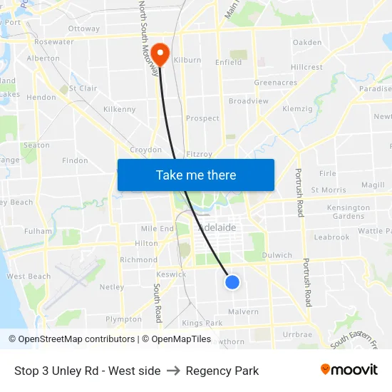 Stop 3 Unley Rd - West side to Regency Park map