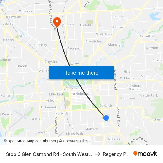 Stop 6 Glen Osmond Rd - South West side to Regency Park map