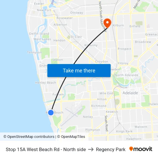 Stop 15A West Beach Rd - North side to Regency Park map